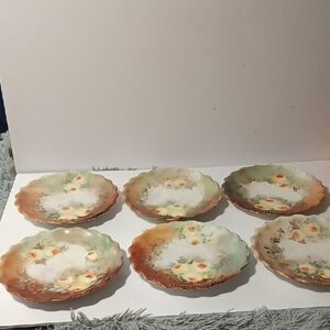 Limoges Antique Signed 1909 Hand Painted Floral Plate Collection Set Of Six